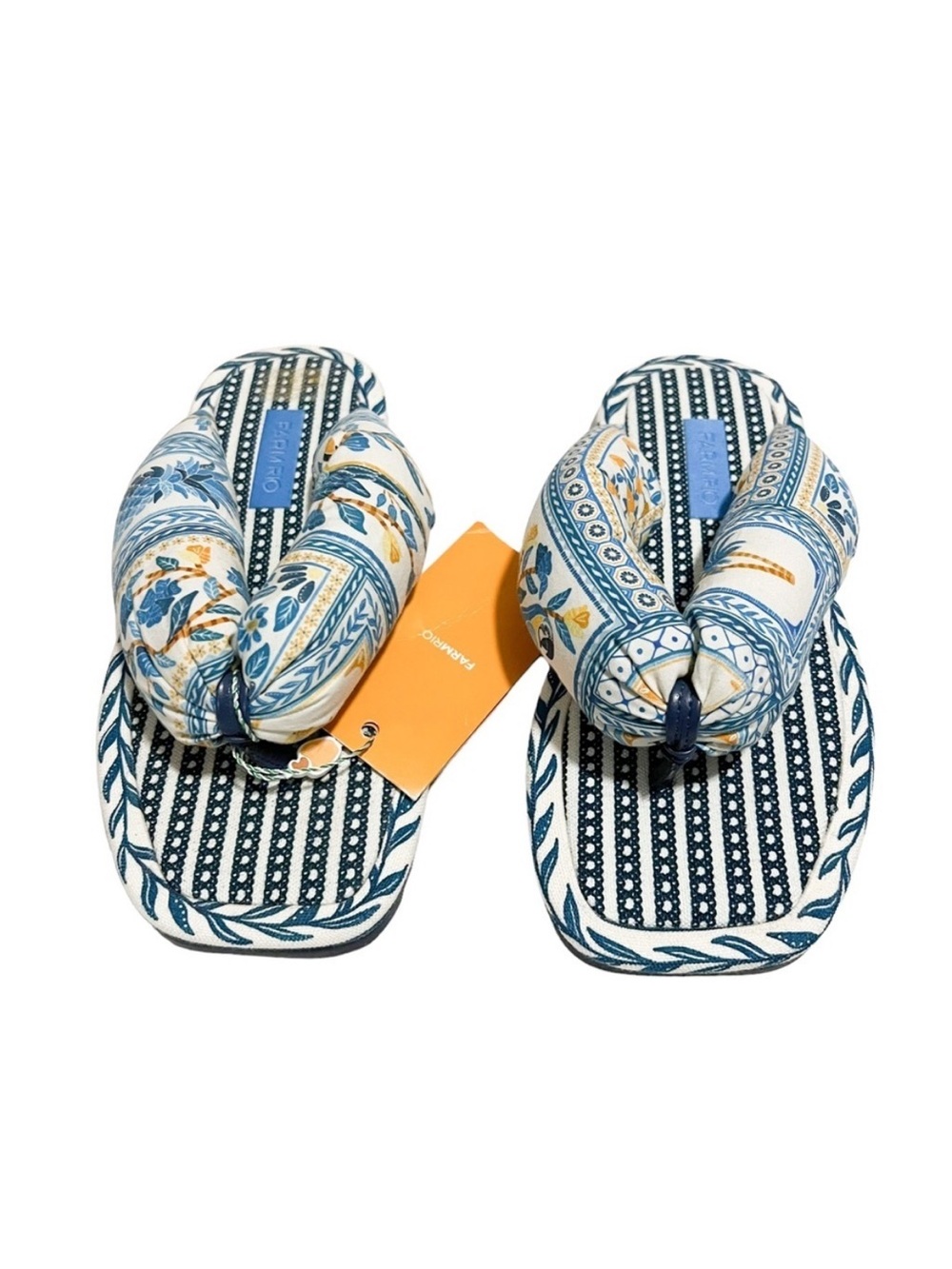 NWT Farm Rio Blue & White Puffy Flip Flop Sandals 6